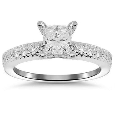 14K White Solid Gold Diamond Engagement Ring 0.76 Ctw