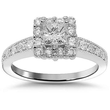 14K White Solid Gold Diamond Engagement Ring 1.28 Ctw
