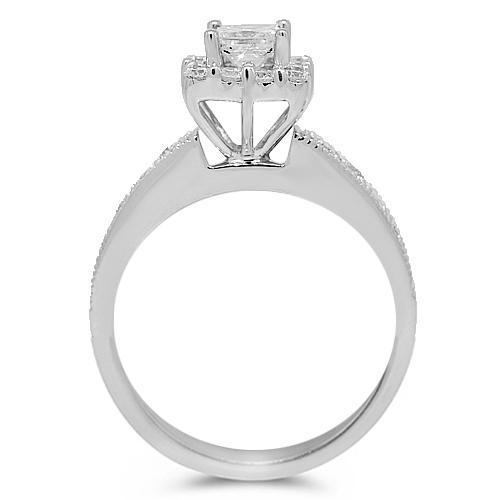 14K White Solid Gold Diamond Engagement Ring 1.28 Ctw