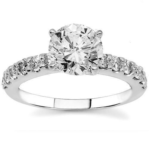 14K White Solid Gold Diamond Engagement Ring 1.55 Ctw