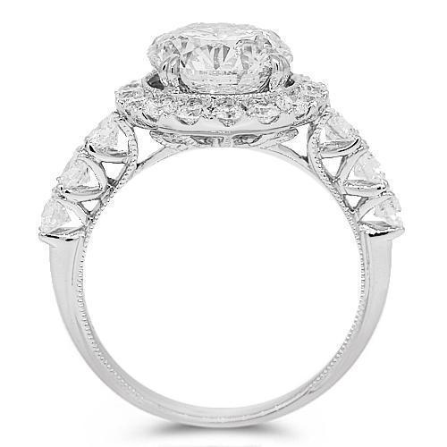 14K White Solid Gold Diamond Engagement Ring 4.30 Ctw
