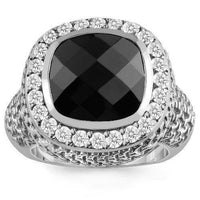 Thumbnail for 14K White Solid Gold Diamond Mens Black Onyx Ring 4.7 Ctw