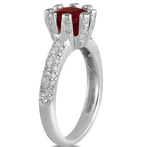 14K White Solid Gold Diamond Ruby Womens Ring 2.90 Ctw