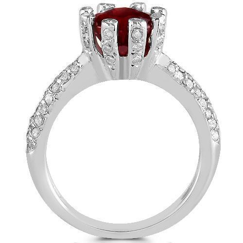 14K White Solid Gold Diamond Ruby Womens Ring 2.90 Ctw