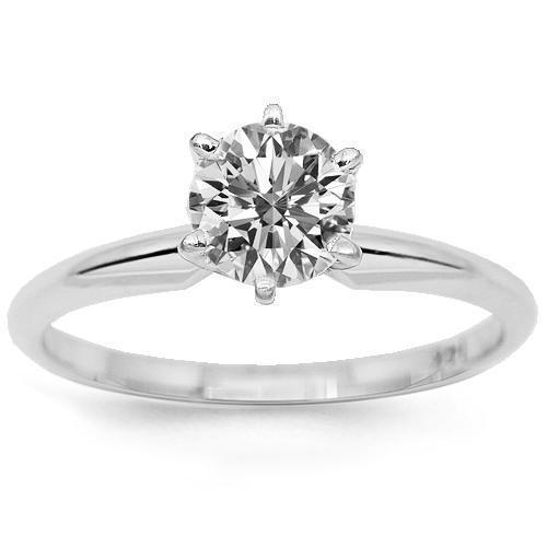 14K White Solid Gold Diamond Solitaire Engagement Ring 1.02 Ctw