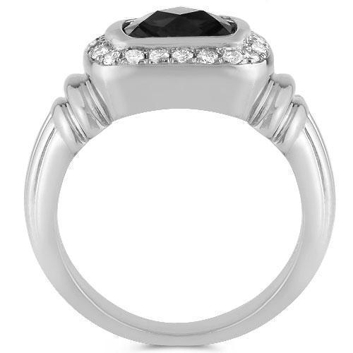 14K White Solid Gold Mens Diamond  Onyx Pinky Ring 3.50 Ctw