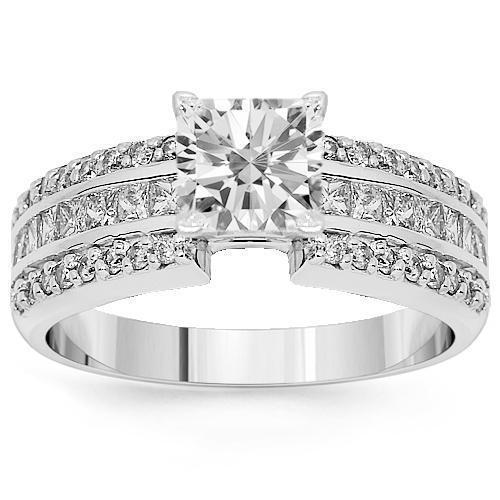 14K White Solid Gold Princess Cut Diamond Engagement Ring 2.26 Ctw