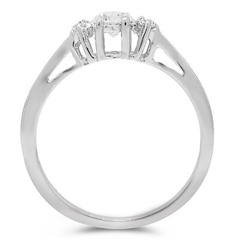 14K White Solid Gold Three Stone Diamond Engagement Ring 0.34 Ctw
