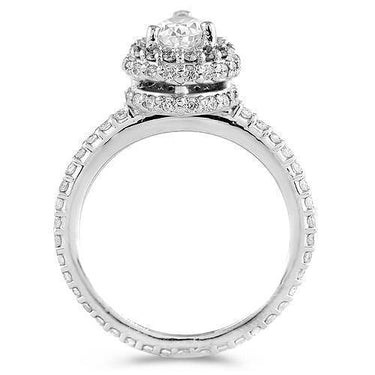 14K White Solid Gold Womens Diamond Bridal Ring Set With EGL Certified Pear Shaped Diamond 2.14 Ctw