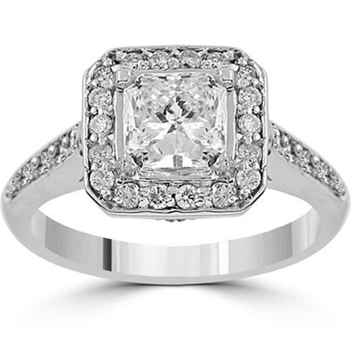 14K White Solid Gold Womens Diamond Square Halo With Side Stones Engagement Ring 1.52 Ctw