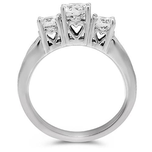 14K White Solid Gold Womens Three Stone Diamond Engagement Ring 1.41 Ctw