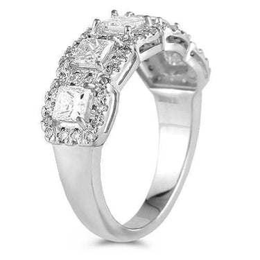 14K White Solid Gold Womens Wedding Ring Band With Round And Princess Cut Diamonds 1.69 Ctw