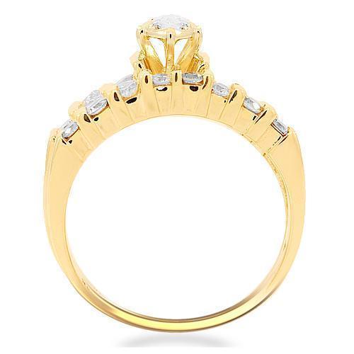 14K Yellow Solid Gold Diamond Bridal Ring Set 1.25 Ctw