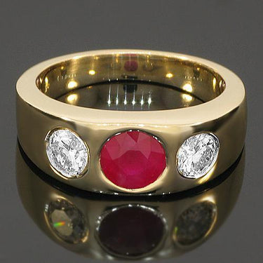 14K Yellow Solid Gold Mens Diamond Ruby Pinky Ring 2.40 Ctw