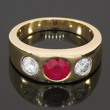 14K Yellow Solid Gold Mens Diamond Ruby Pinky Ring 2.40 Ctw