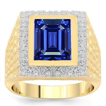14K Yellow Solid Gold Mens Diamond Sapphire Pinky Ring 0.50 Ctw