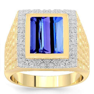 14K Yellow Solid Gold Mens Diamond Sapphire Pinky Ring 0.50 Ctw