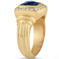 Thumbnail for 14K Yellow Solid Gold Mens Diamond Sapphire Pinky Ring 3.50 Ctw