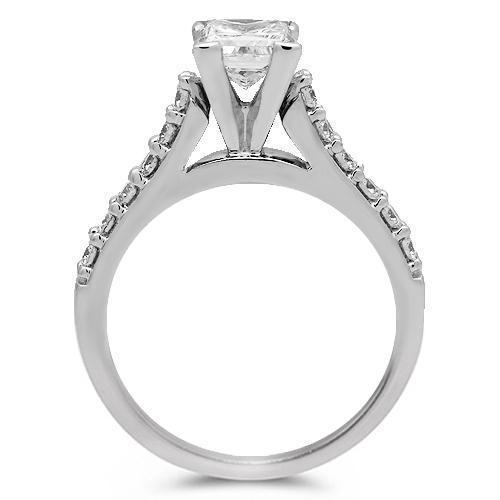 18K Solid White Gold Diamond Engagement Ring 1.08 Ctw
