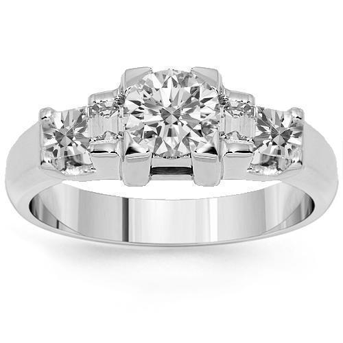 18K White Solid Gold Diamond Engagement Ring 1.30 Ctw