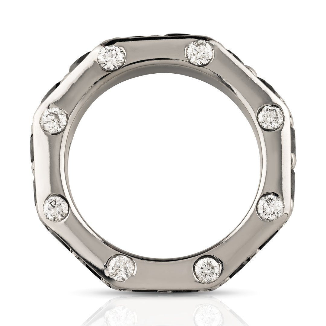 Diamond 14k White Gold Black Diamond Octagon Ring 6.50 Ctw