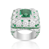 Thumbnail for Diamond Green Emerald Pinky Ring in 14k White Gold 20 Ctw
