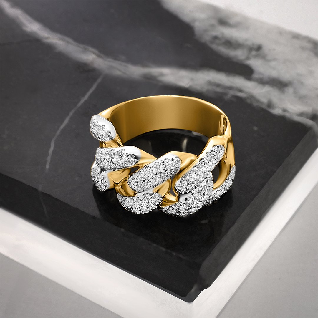 DIAMOND HALF CUBAN RING IN 14K YELLOW GOLD 1.75 CTW