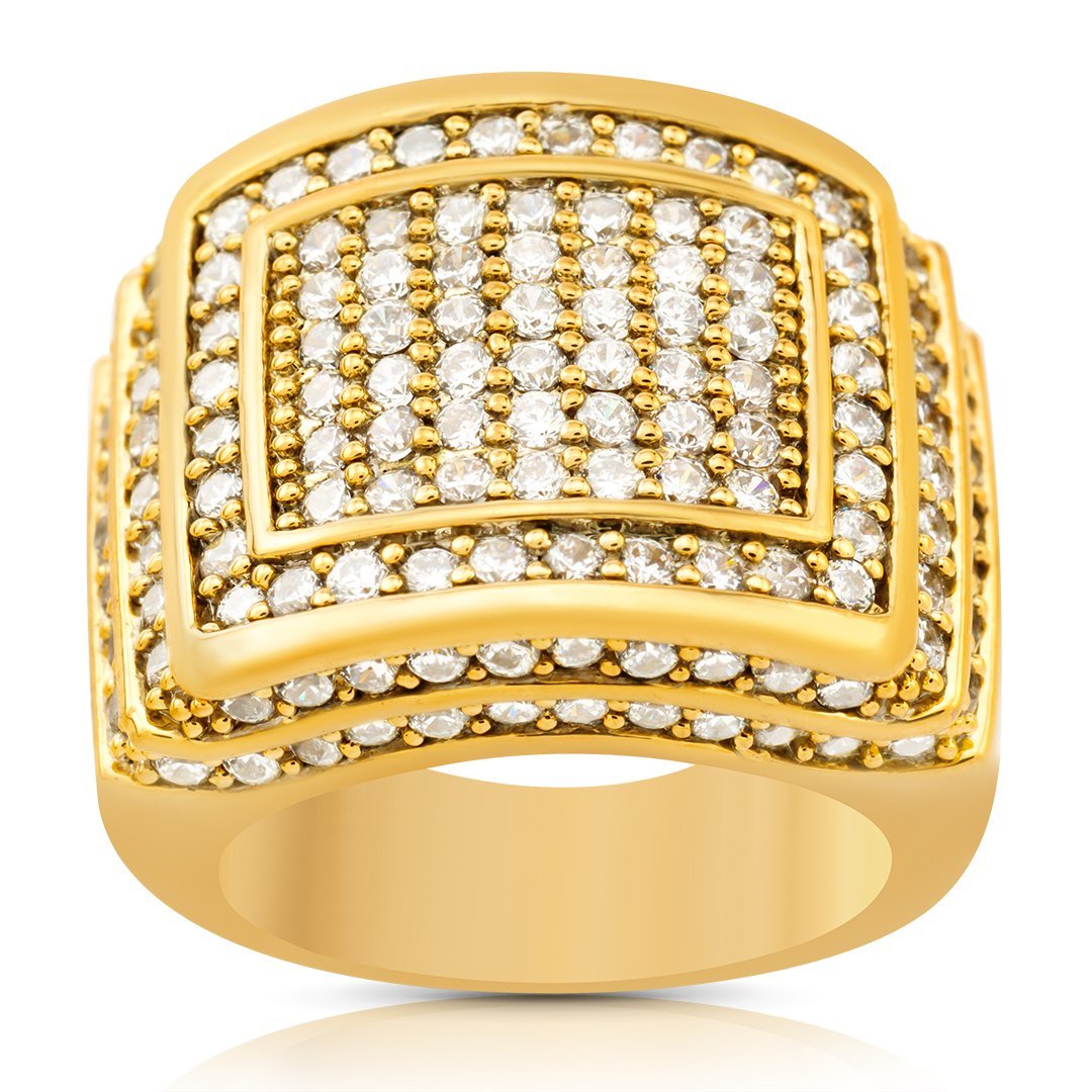 Multi Level Prong Set Mens Diamond Ring in 14k Yellow Gold 3 Ctw