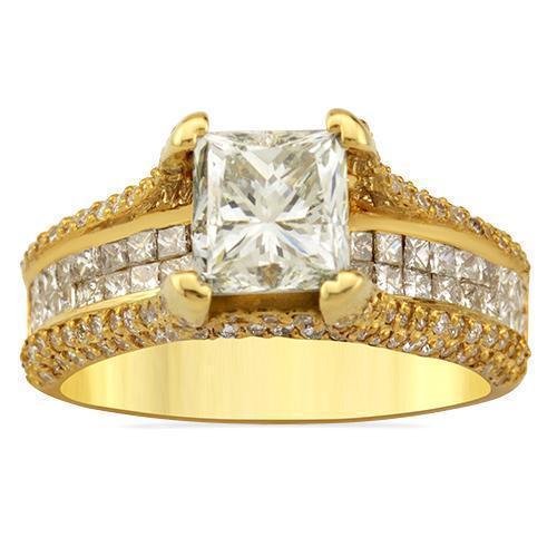 Princess Cut Invisible Set Band Diamond Engagement Ring in 18k Yellow Gold 2.50 Ctw