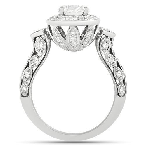 Round Cut Clarity Enhanced Diamond Engagement Ring with Side Stones in 18k White Gold 2.25 Ctw