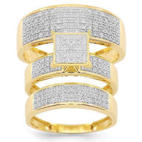 Thumbnail for Yellow 10K Yellow Solid Gold Diamond Wedding Ring Band Set 0.96 Ctw