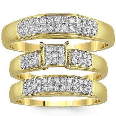 Yellow 10K Yellow Gold Pave Diamond Wedding Ring Band Set 0.51 Ctw (Copy)