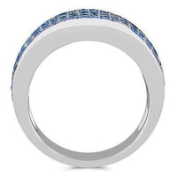 Thumbnail for Sterling Silver Mens Blue Diamond Wedding Ring Band 2.68 Ctw