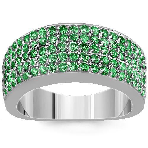 Sterling Silver Mens Green Diamond Wedding Ring Band 2.68 Ctw