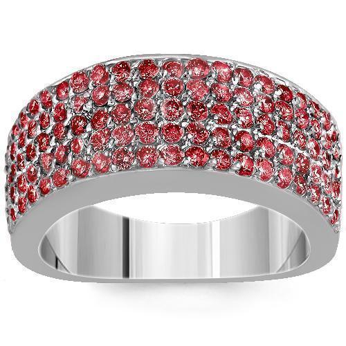 Sterling Silver Mens Red Diamond Wedding Ring Band 2.68 Ctw