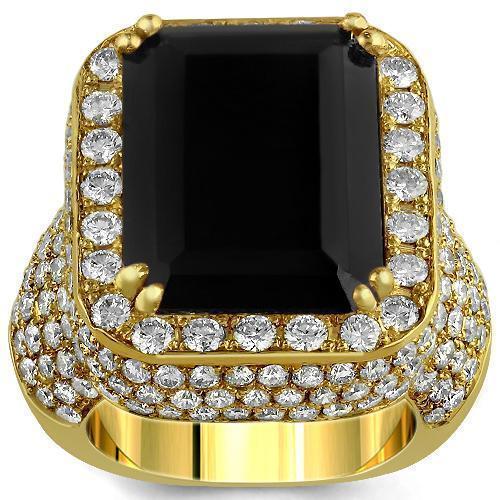 Sterling Silver Yellow Gold Plated Semi-Precious Crystal Mens Onyx Ring