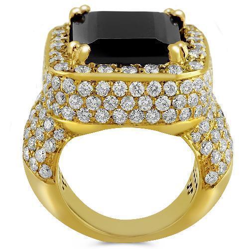Sterling Silver Yellow Gold Plated Semi-Precious Crystal Mens Onyx Ring