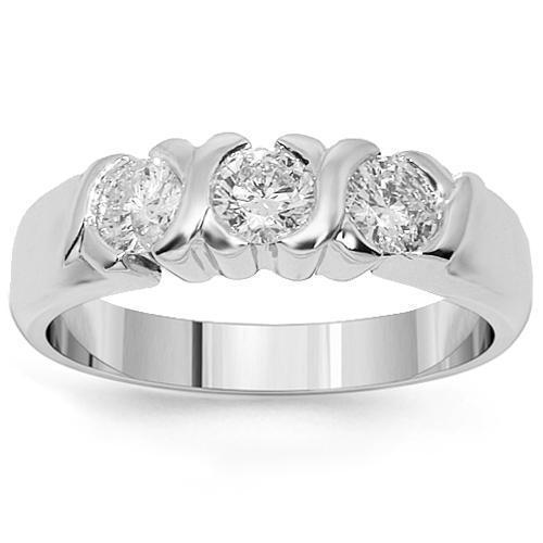 XO Anniversary Diamond Three Stone Ring in 14k White Gold 0.71 ctw