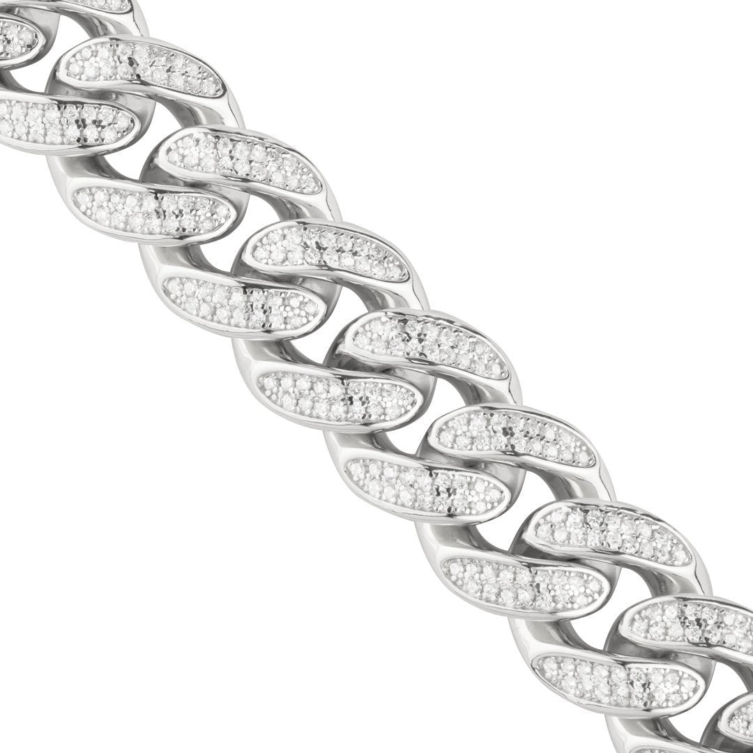 925 Sterling Silver Cubic Zirconia Stones Cuban Link Chain 13 mm