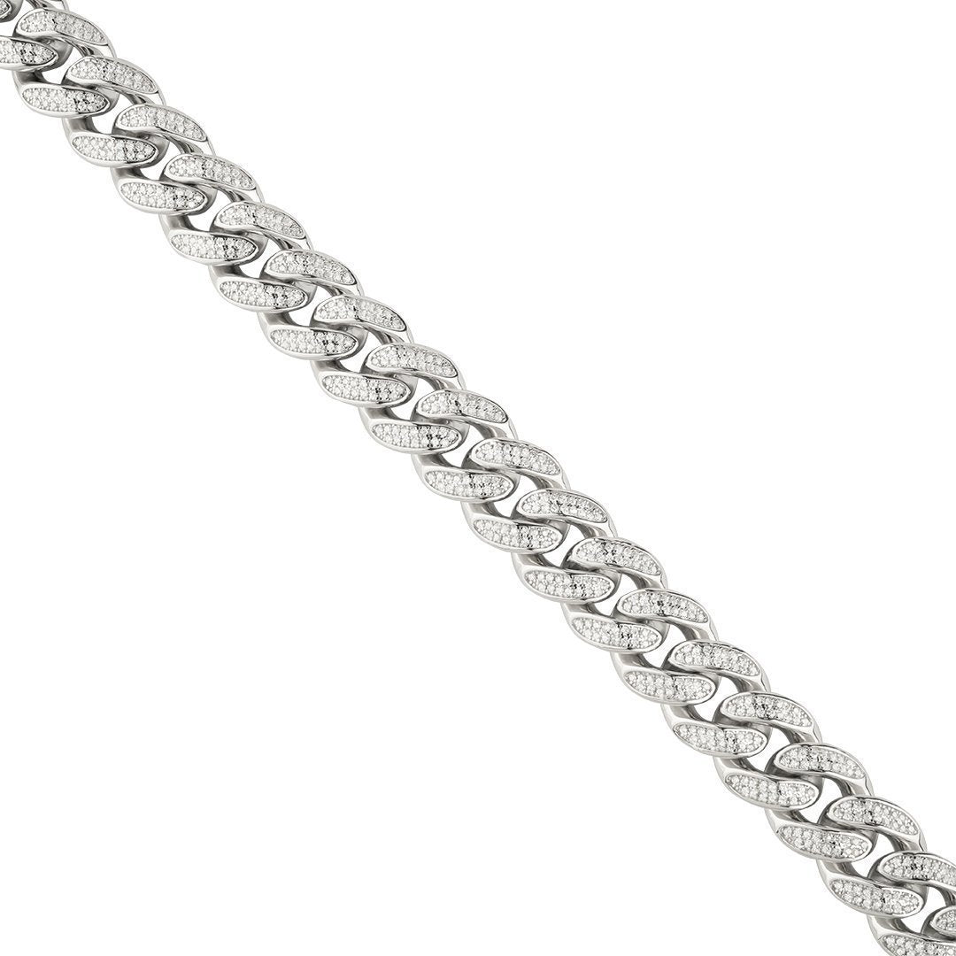 925 Sterling Silver Lab Created Stones Cuban Link Chain 28 Inches 13 mm