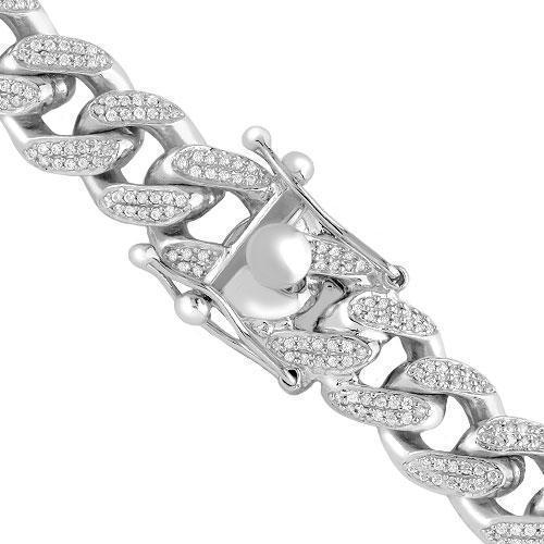 925 Sterling Silver Rhodium Plated Mens Lab Created Stones Cuban Chain 25 Ctw