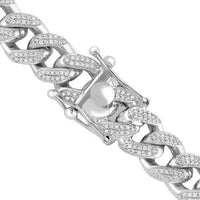 Thumbnail for 925 Sterling Silver Rhodium Plated Mens Lab Created Stones Cuban Chain 25 Ctw