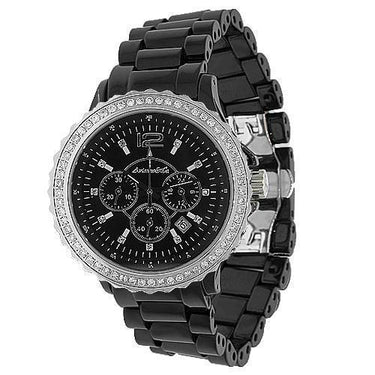 Avianne&Co Mens Ceramic Stainless Steel Black Chrono Diamond Watch 1.32 Ctw