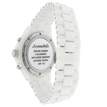 Avianne&Co Unisex Ceramic Stainless Steel White Chrono Diamond Watch 1.60 Ctw