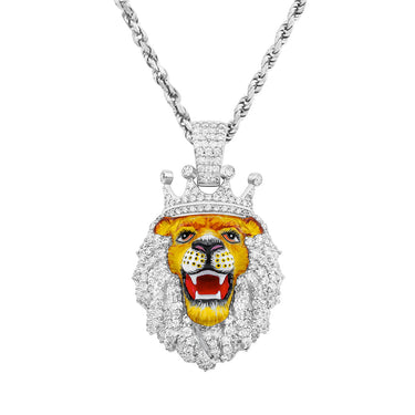 White Gold & Diamond Lion Face Pendant