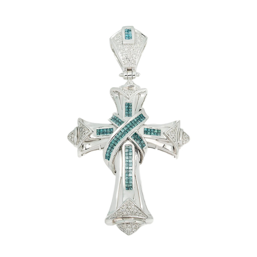 14k Diamond Cross Blue Princess Chanel Set 3ctw
