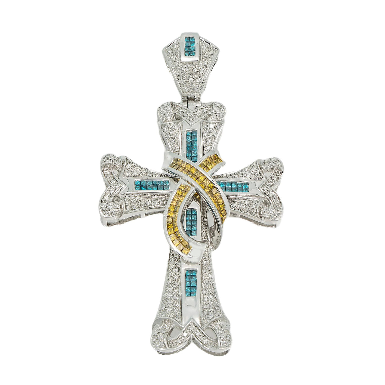 14k Diamond Cross Blue/Yellow 3.69ctw