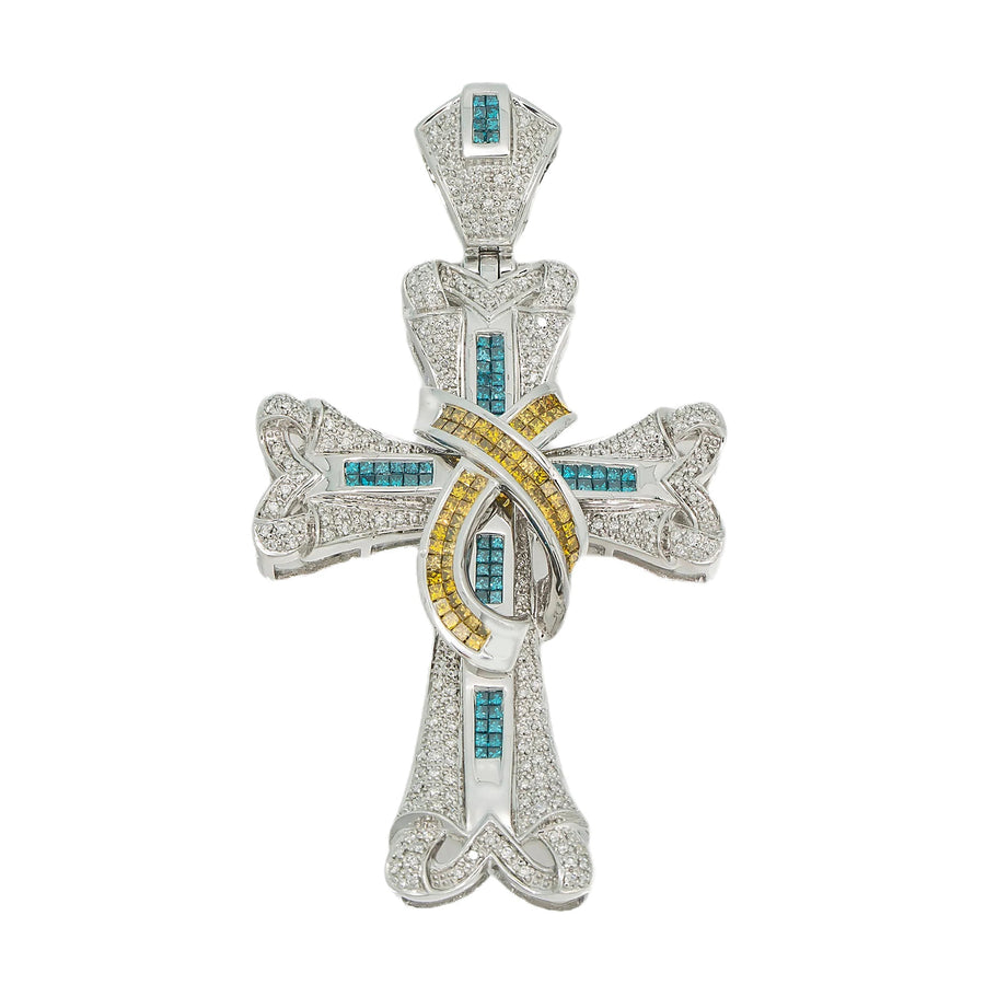 14k Diamond Cross Blue/Yellow 3.69ctw