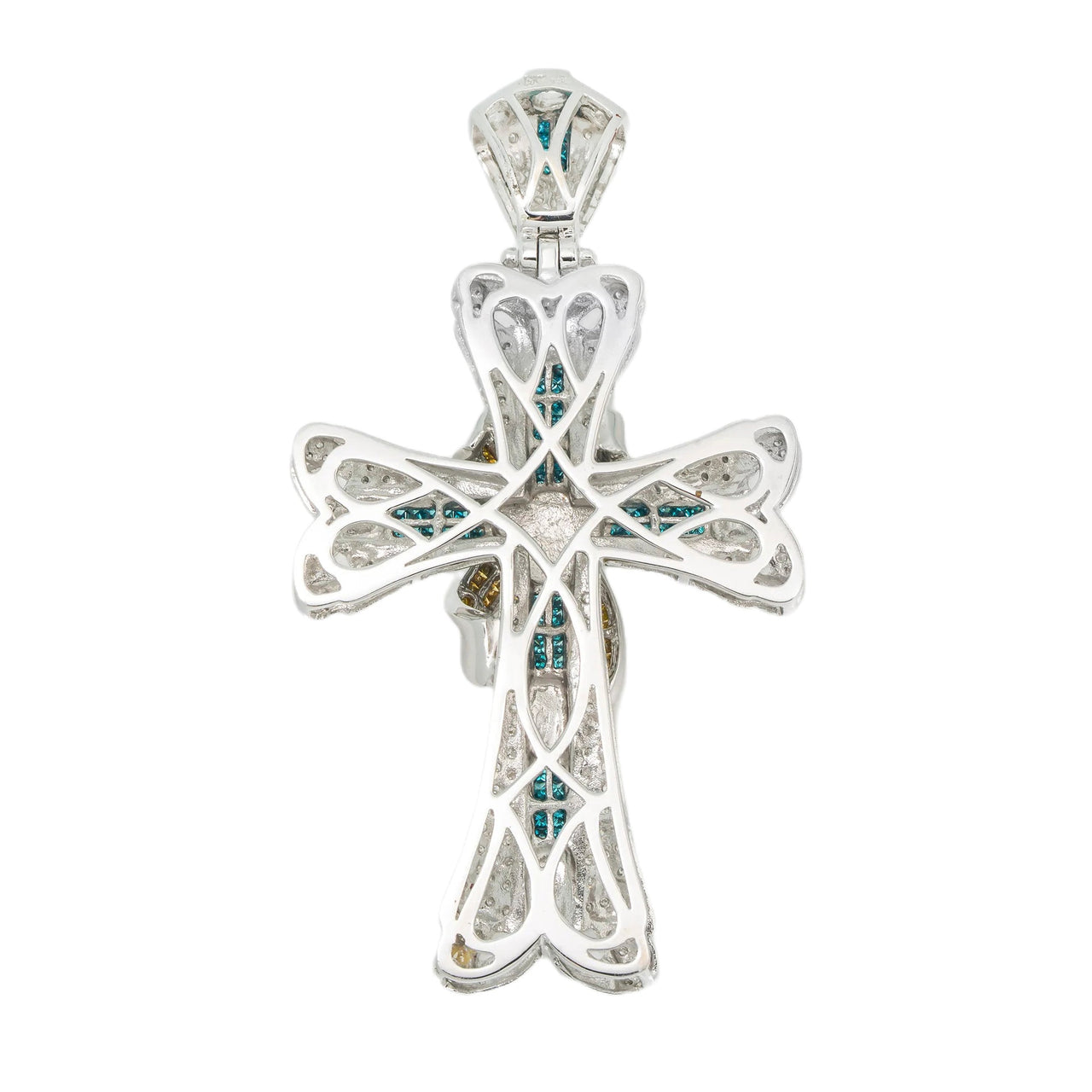14k Diamond Cross Blue/Yellow 3.69ctw