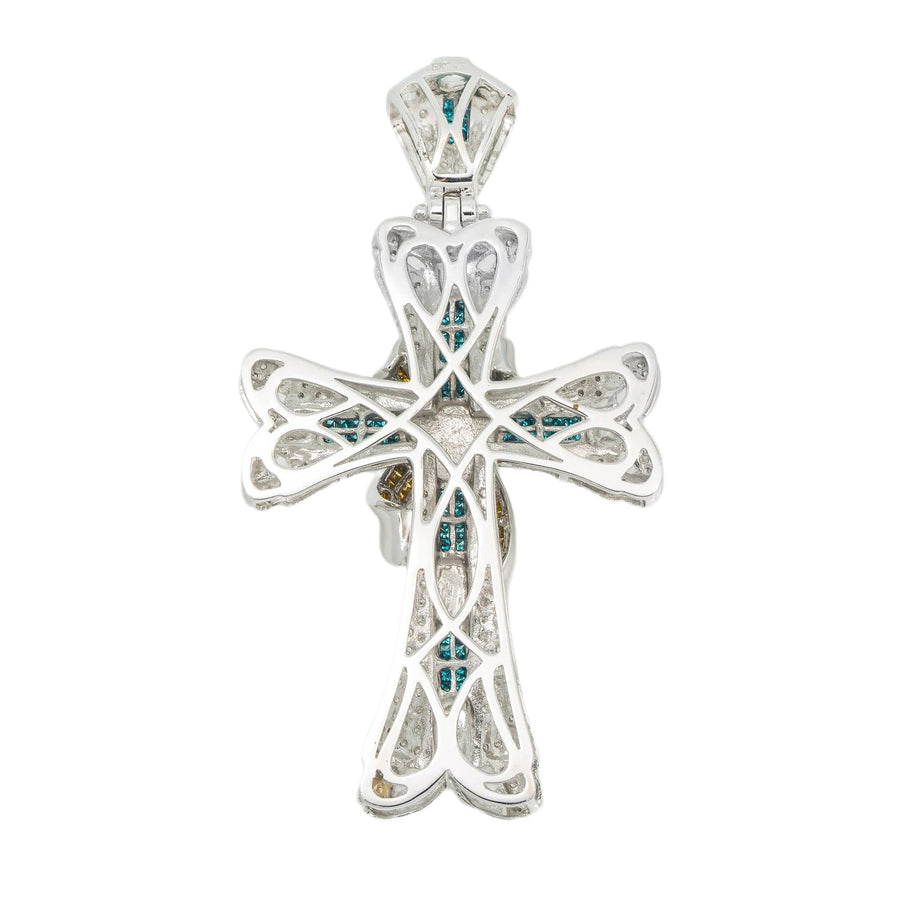 14k Diamond Cross Blue/Yellow 3.69ctw